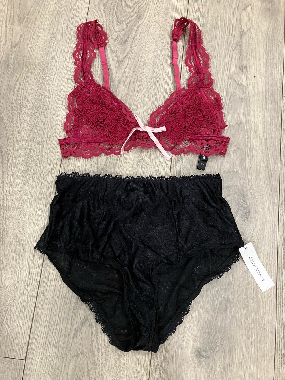 For Love And Lemons Noelle Burgundy lace bralette set Size XS